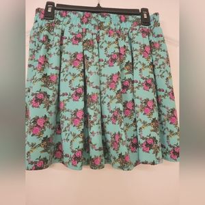 Turquoise Pink Floral Skirt - L